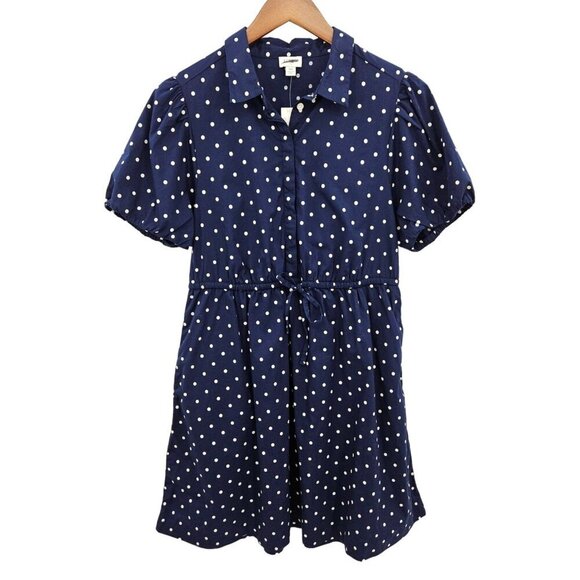 J Crew Short Sleeve Collared Mini Dress Polka Dots Navy Blue White Sz 10 NEW - Picture 12 of 13